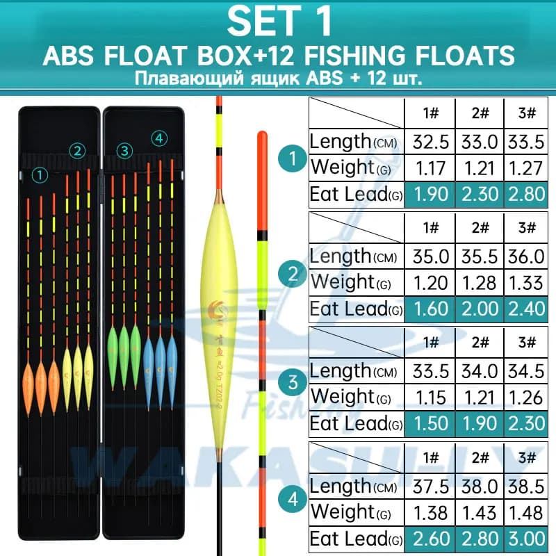 Set 12 Flotteurs Nano Pêche + Boîte ABS Haute Sensibilité Équipement Pêche Extérieur WAKASUILY