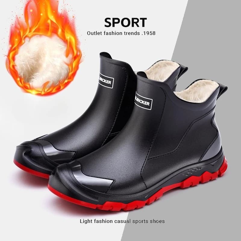Bottes de pluie homme imperméables doublées polaire pour pêche hivernale et travaux extérieurs