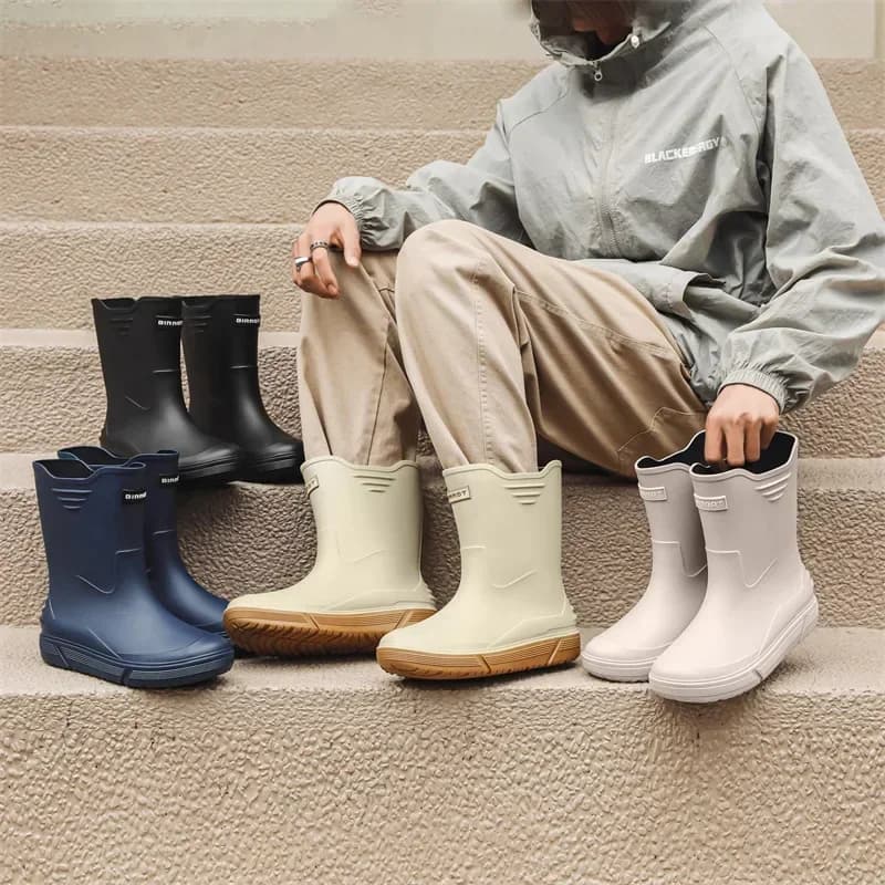 Cross-border Korean mid-calf rain boots men's non-slip wear-resistant rain shoes