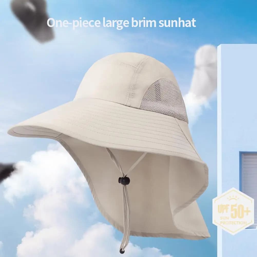 Chapeau de pêche à large bord avec protection cou et réglable pour randonnée et camping anti-UV