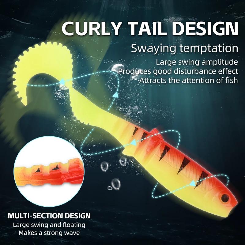 Leurre souple silicone MEREDITH Cannibal Curved Tail 70mm 90mm pour la pêche du bar et carnassiers