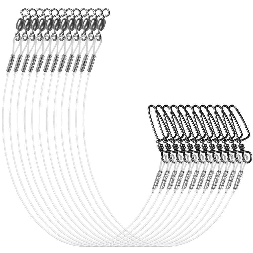 Bas de ligne fluorocarbone 12/24 pièces avec émerillon et clip pour leurres - 20-50LB