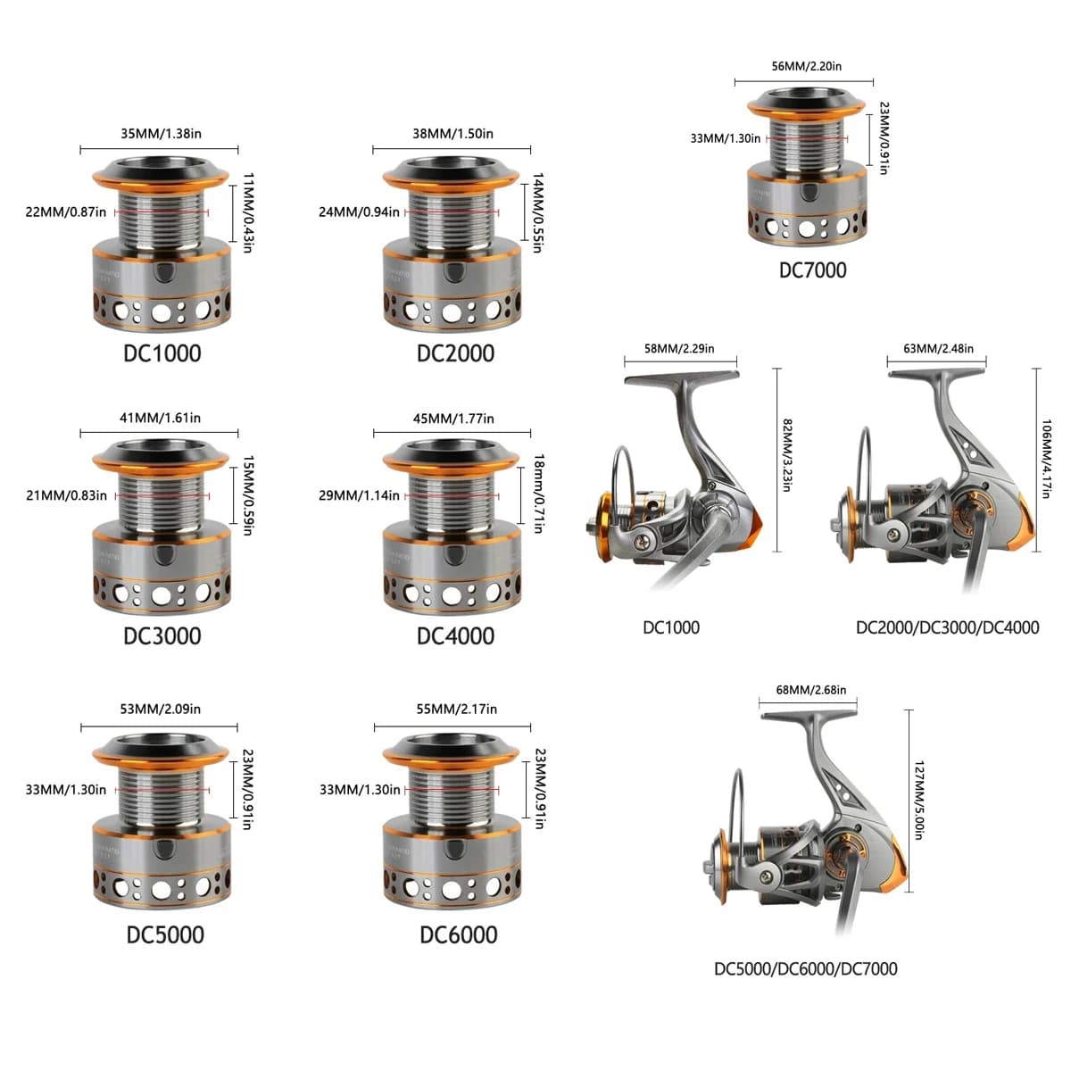 Moulinet de pêche spinning DC 1000-7000, ratio 5.2:1 et frein 26LB, pour eau douce et mer