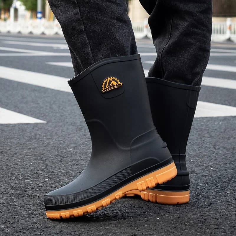 Bottes de pluie homme doublées polaire anti-dérapantes étanches faciles à enfiler PVC