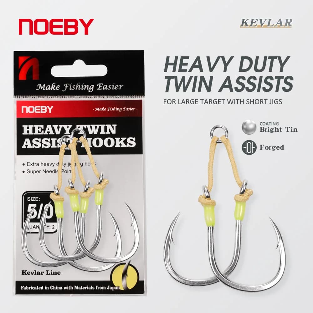 Hameçon jig métal lourd double assist pour pêche en mer depuis le rivage pointe ultra-affûtée