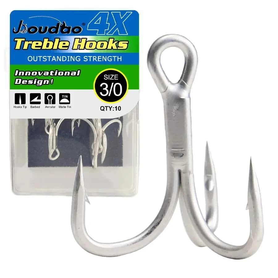 Hameçons triples pêche 10 pièces acier haute carbone 4X résistants et tranchants pour leurres et appâts