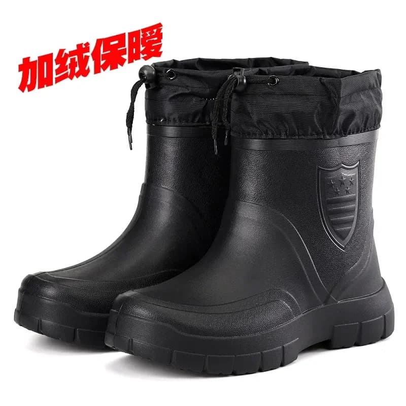 Bottes de pluie homme imperméables 2024 anti-vent avec rembourrage coton - Chaussures pêche chaudes