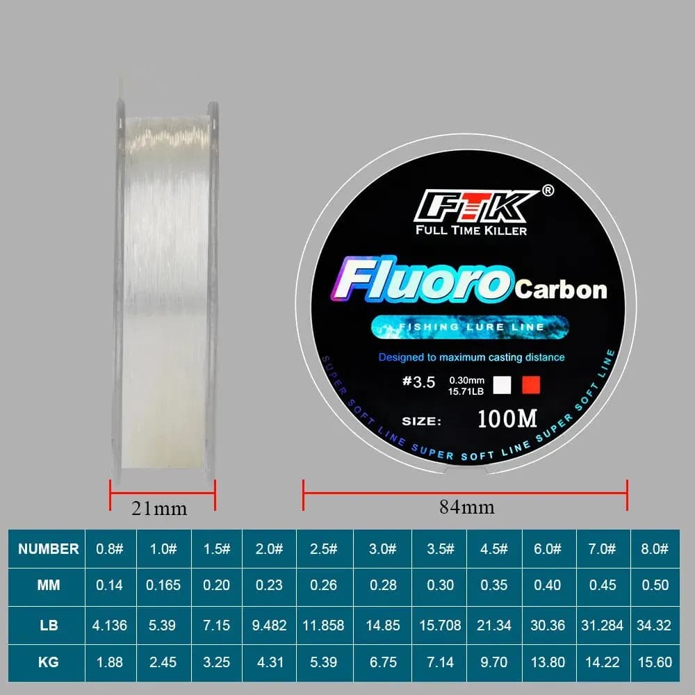 Fluorocarbone 100m pour pêche au leurre et pêche en mer, ligne canne à mouche fibre carbone accessoires