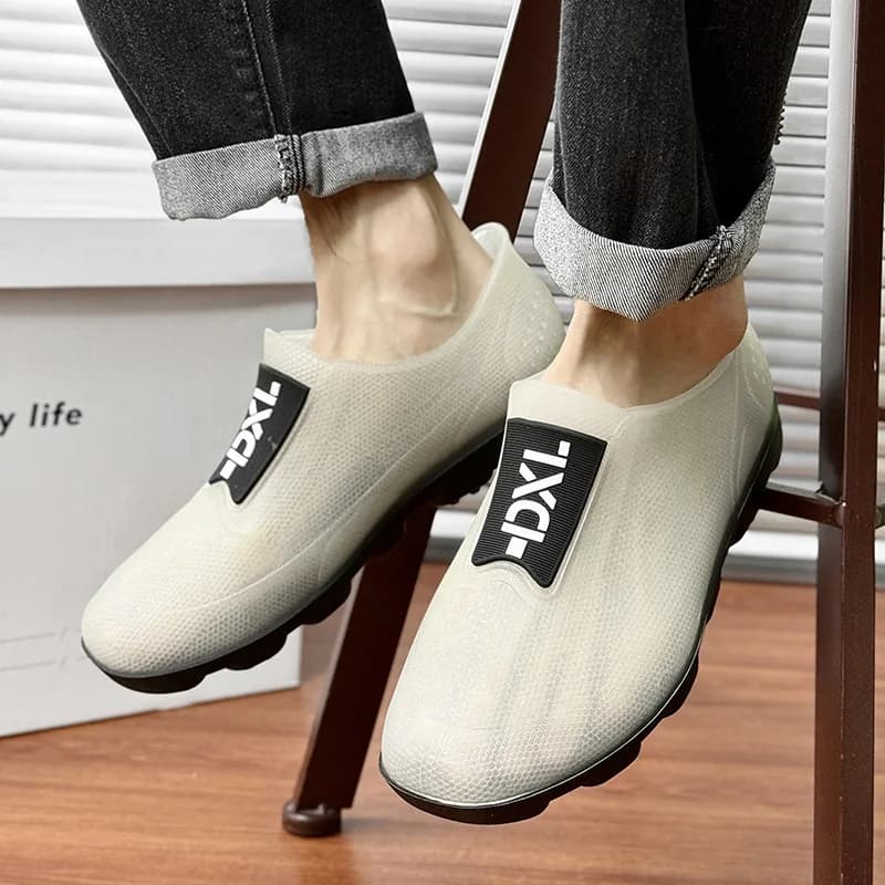 Bottes de pluie homme basse imperméables anti-dérapantes chaussures à enfiler doublure polaire