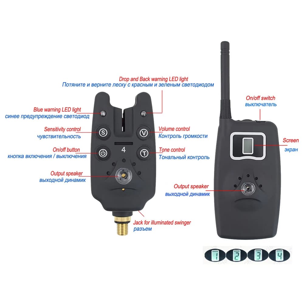 Kit d'Alarme de Touche Sans Fil 1+4 avec 4 Swingers Lumineux - Étui EVA pour Pêche Carpe B1203S