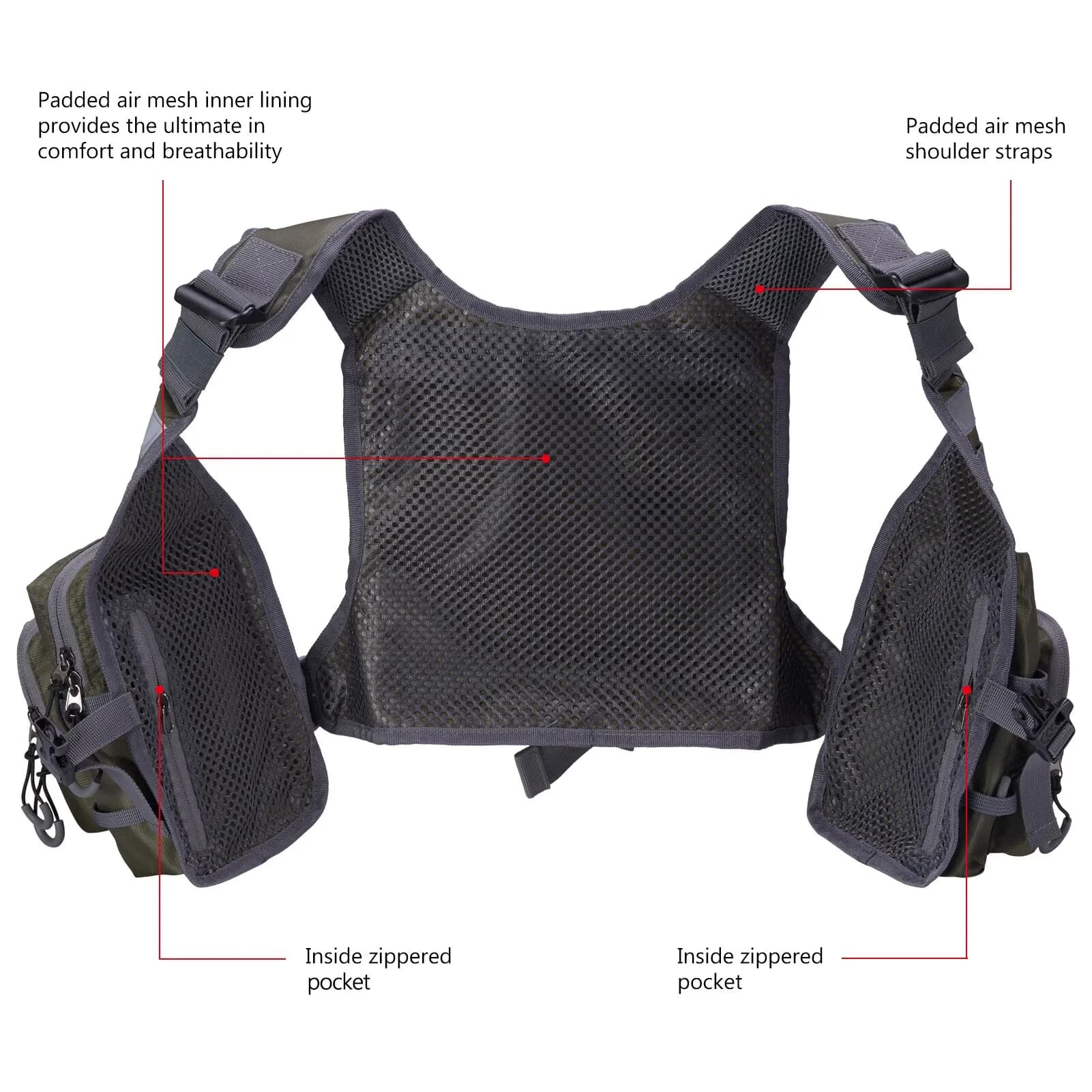 Gilet de pêche à la mouche ultra-léger Bassdash FV08 pour homme et femme, sac poitrine portable