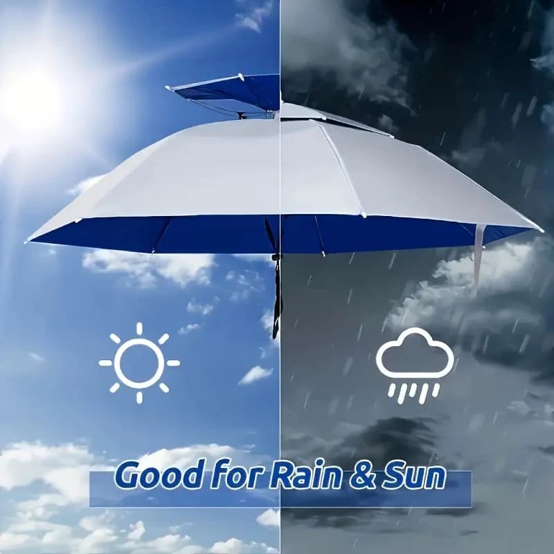 Casquette parapluie pêche pliable imperméable double couche UV pour protection maximale tête