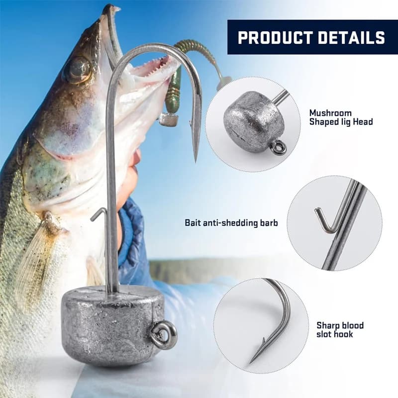 50 têtes de jig Ned Rig non peintes 2.5g à 14g - Pour crappie, bass, truite et pêche fine