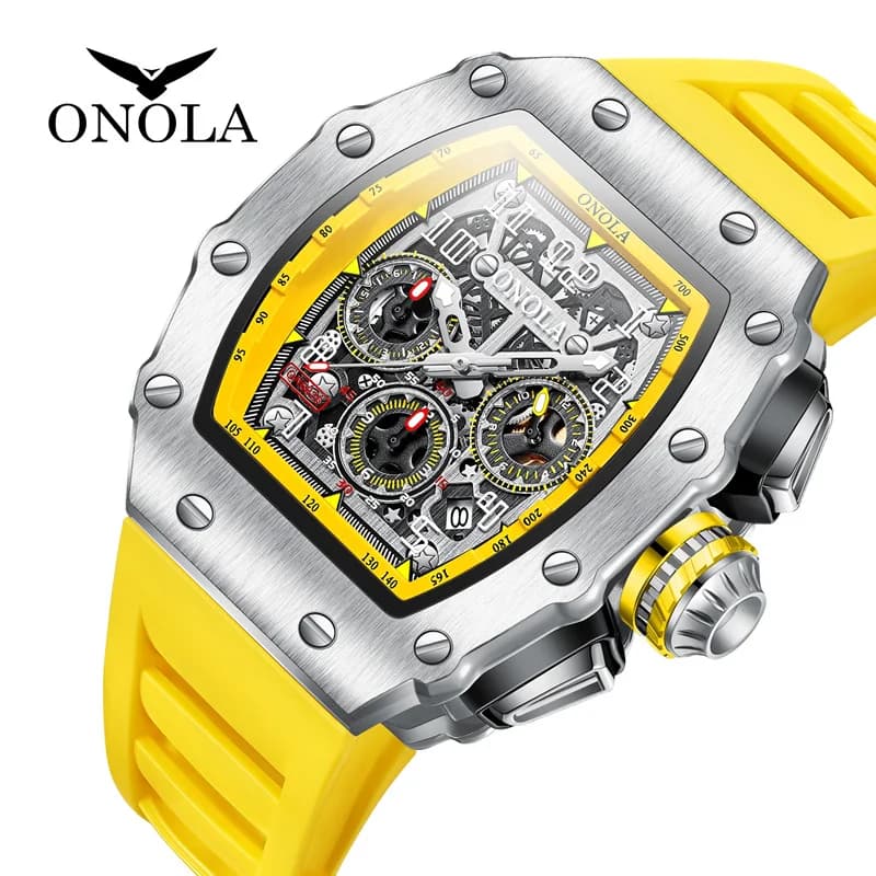 Montre homme ONOLA luxe sport étanche 5ATM lumineuse multifonction bracelet silicone pour pêche et quotidien