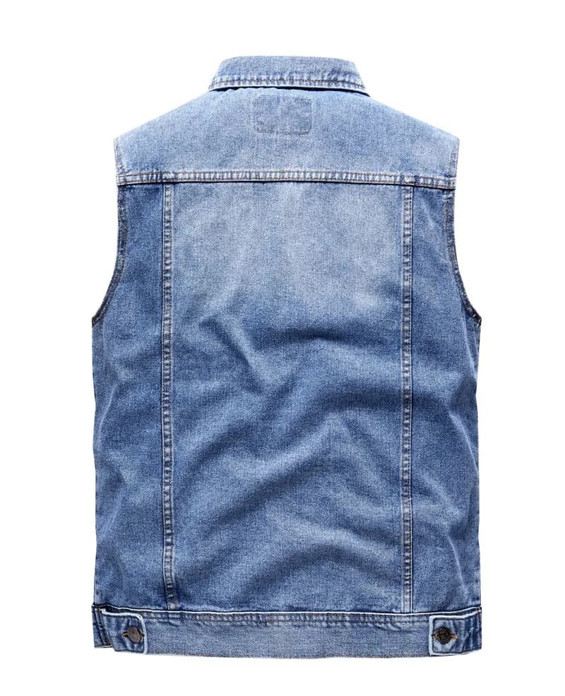 Veste cargo denim sans manches homme - Multi-poches pêche - Veste jeans lavé fashion
