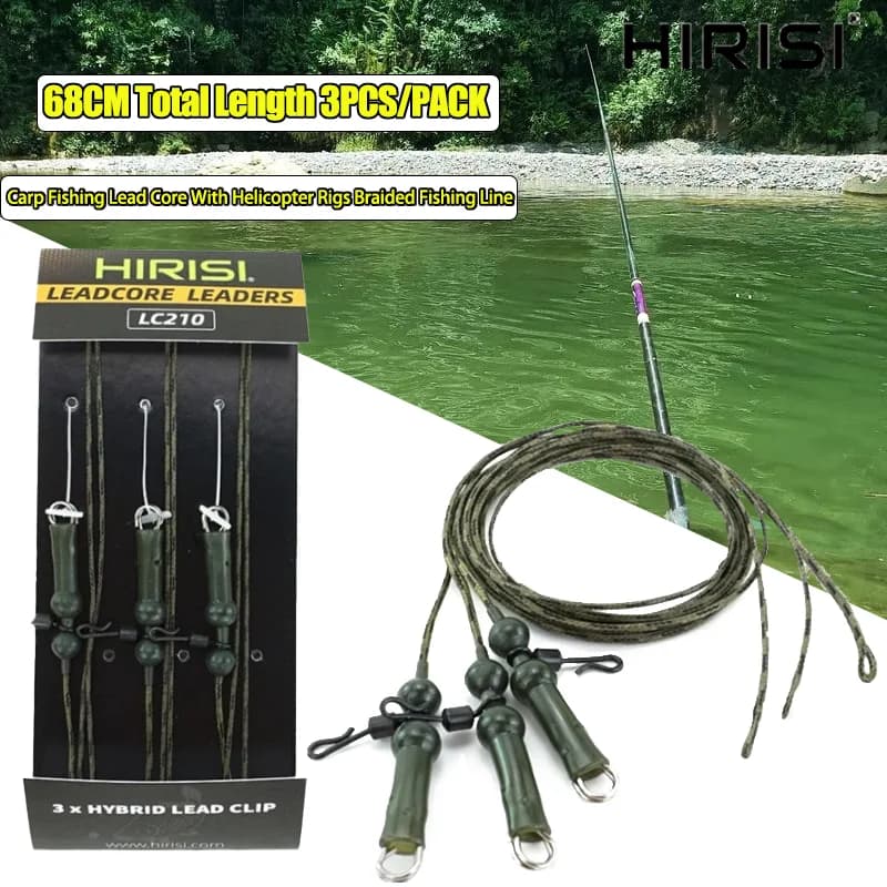 Kit pêche carpe HIRISI 3 hélices avec ligne tressée et plombée 68cm pour montage helicopter rig