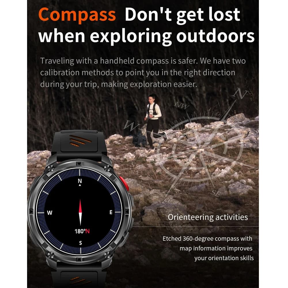 Smartwatch T-Rex3 Pro 1100mAh étanche 5ATM GPS - Montre militaire pour pêche sportive extrême