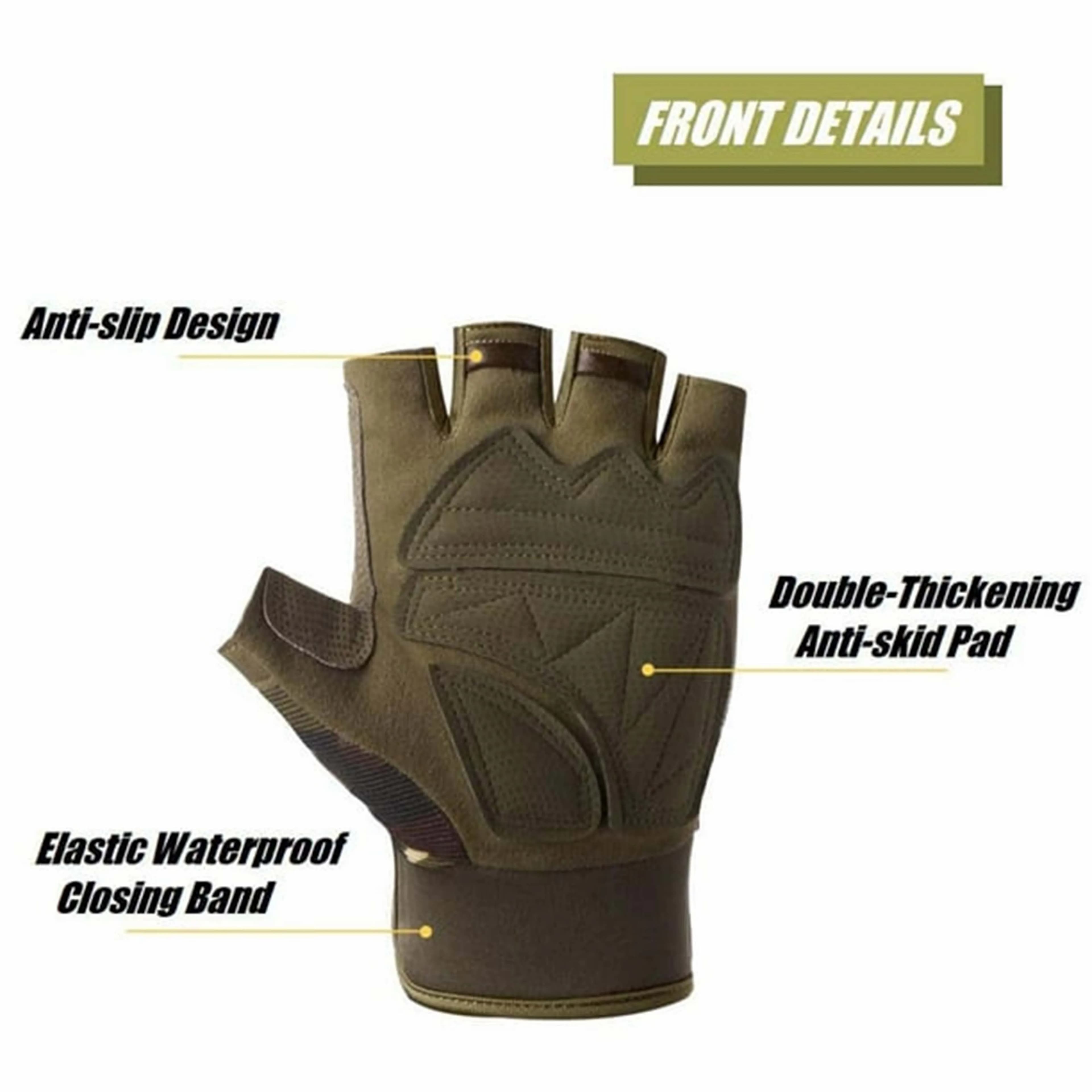 Gants tactiques doigts complets cuir coton vert anti-coupure chasse sport entraînement