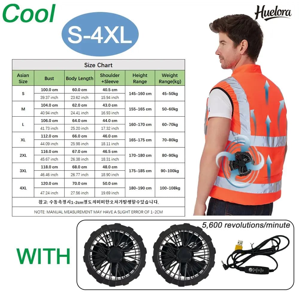 Veste Rafraîchissante Été avec Ventilateur et USB, Haute Visibilité pour Travail ou Pêche