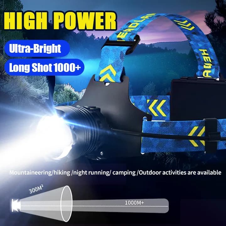 Projecteur frontal 4 LED super lumineux longue portée pour pêche nocturne - zoom réglable et puissant
