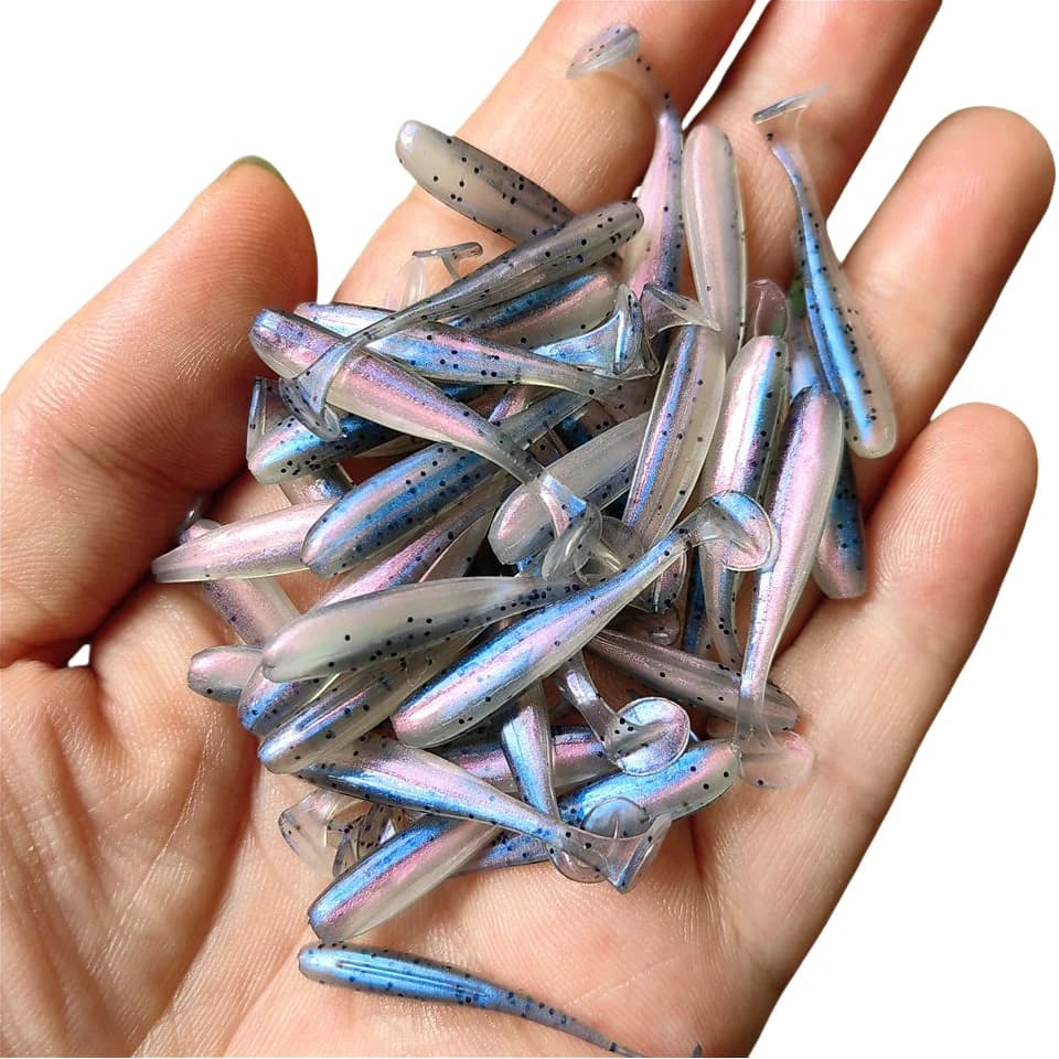 50 micro leurres souples 0.35g/35mm pour black bass et brochet - Leurres T-tail miniatures