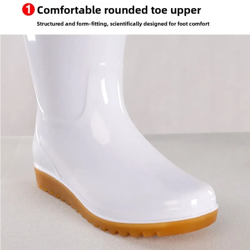 Bottes de pluie cuisine épaisses en tendon de vache grade alimentaire antidérapantes blanc mi-mollet