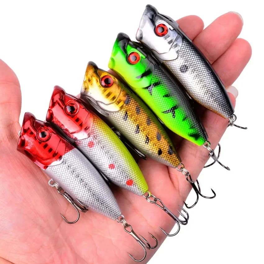 Leurre popper 7cm 12g avec 2 triples hameçons - appât surface pour pêche de la carpe et carnassiers