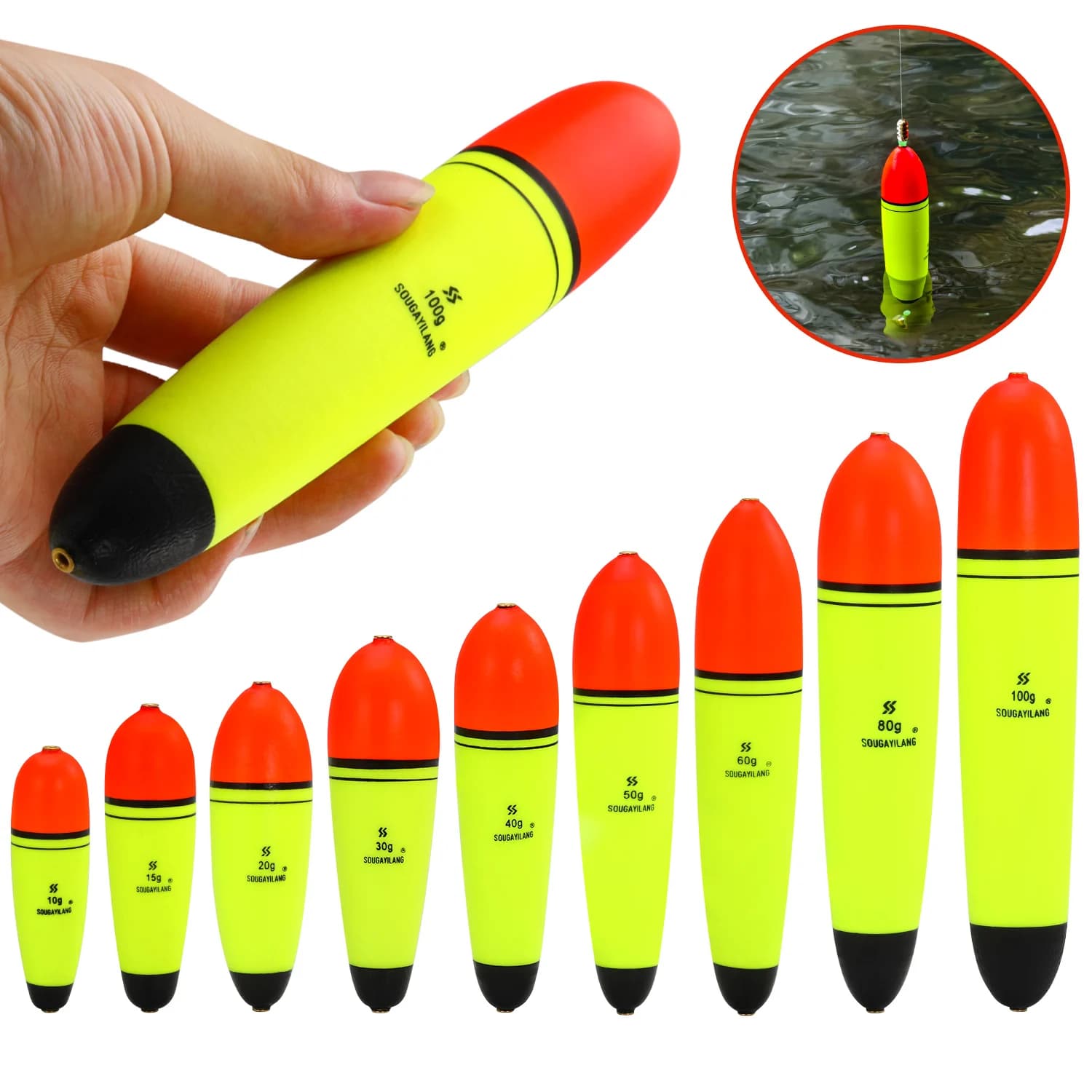 Flotteurs Sougayilang EVA 5 pièces pour pêche en mer et roche, poids leurre 10-100g, sticks lumineux