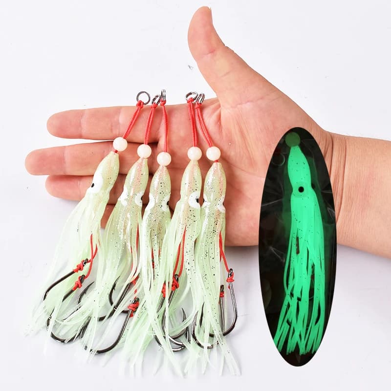 Leurres souples calmar 12cm pour pêche en mer - Skirt en gel de silicone avec tentacules et hameçons doubles assistés