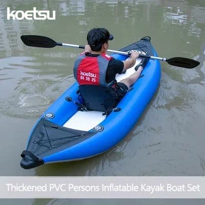 Kayak gonflable PVC KOETSU 1-2 personnes 3.0/3.7m - Canoë pêche rafting sports nautiques