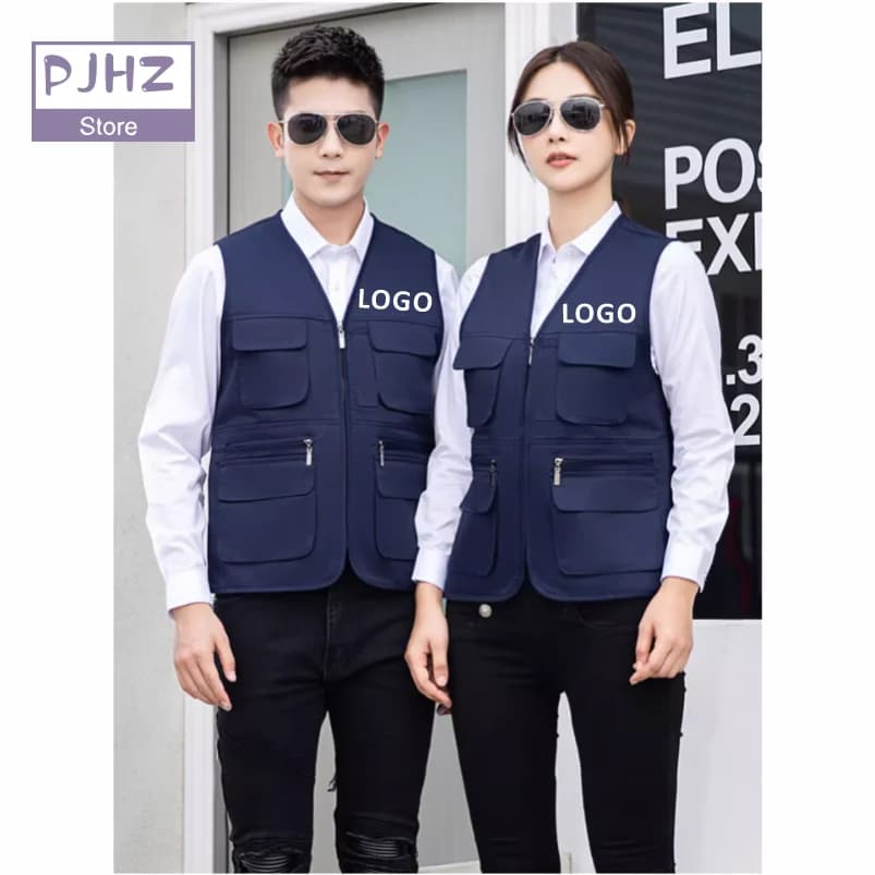 Veste technique multi-poches pêche et voyage avec impression logo personnalisé pour professionnels extérieur