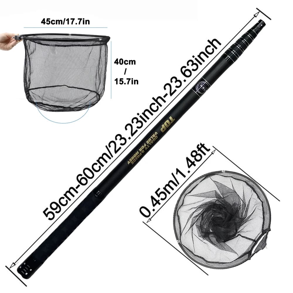 Filet de pêche portable MBLN ultra-léger 414g, manche carbone 328cm et tête aluminium pour atterrissage