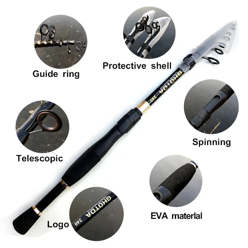 Canne à pêche télescopique ultralégère spinning casting 1.6-2.4m fibre carbone accessoires pêche leurres