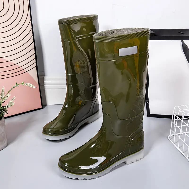 Bottes pluie jaunes hautes homme sans lacets PVC pour pêche agriculture et extérieur