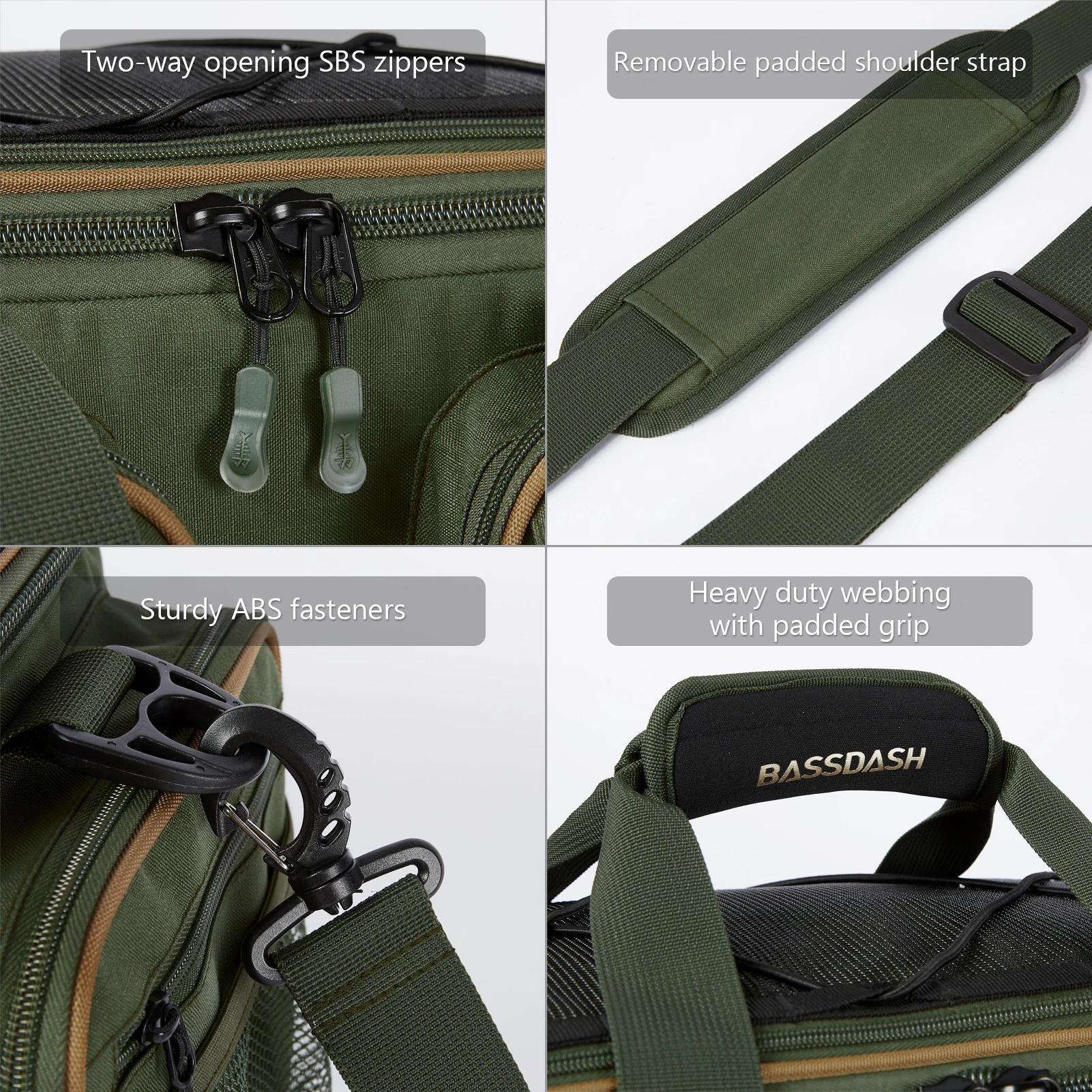 Sac à bandoulière BASSDASH résistant à l'eau léger - Pack rangement matériel pêche avec fond moulé dur et couvre-pluie