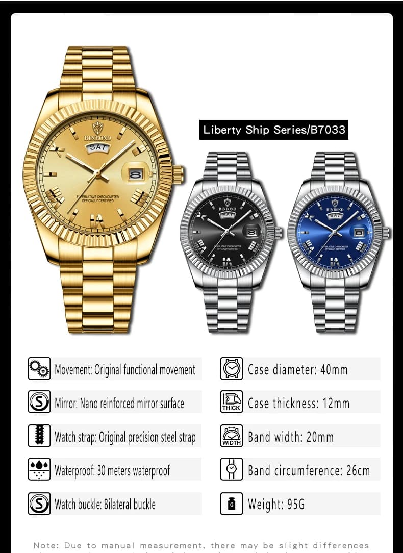 Montre homme BINBOND sport quartz étanche affichage numérique bracelet acier inoxydable pour pêche et business