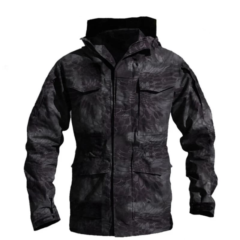 Veste de pêche M65 tactique automne - Imperméable à capuche multi-poches camouflage