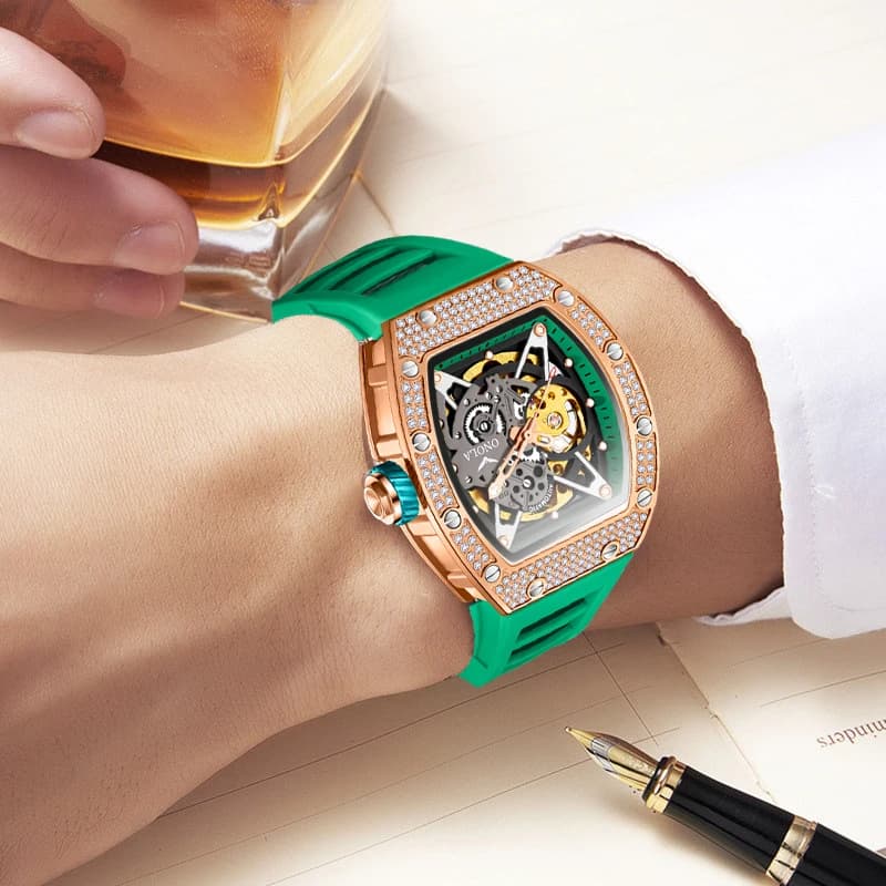 Montre mécanique automatique luxe homme ONOLA diamants squelette waterproof étanche automatique