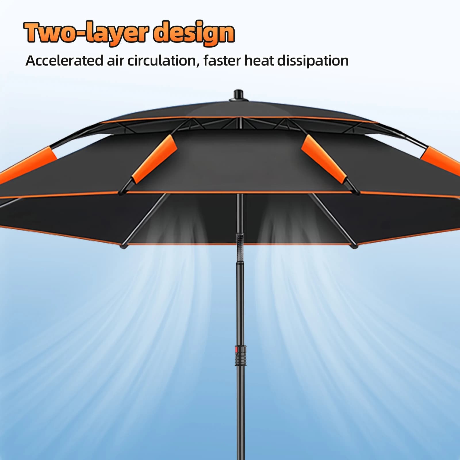 Grand parapluie pêche pliable UPF 50+ waterproof - Protection solaire avec support réglable portable