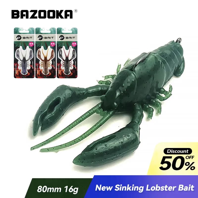 Leurre souple silicone écrevisse Bazooka pour pêche du brochet et du sandre en hiver avec hameçon plombé