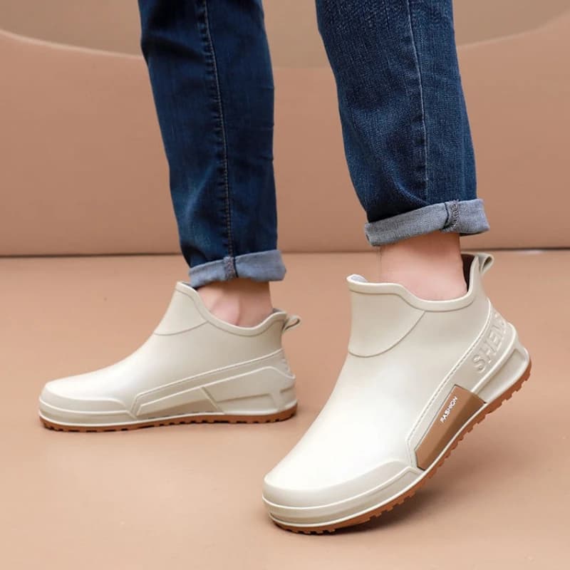 Bottes de pluie cheville imperméables doublées polaire pour hommes - Anti-dérapant jardin pêche cuisine