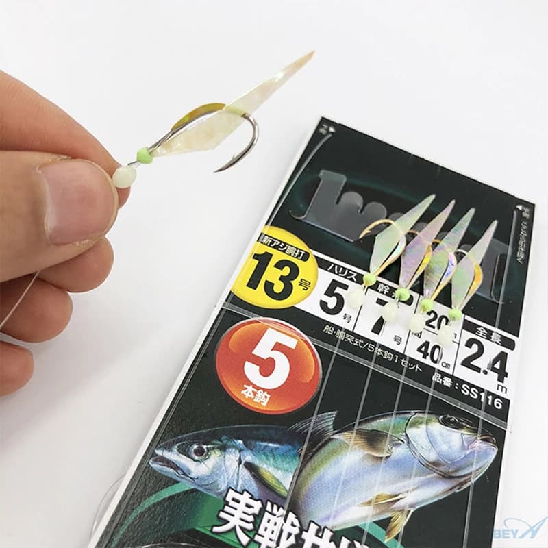 Hameçons japonais HAYABUSA 5/6 branches - Rig de pêche en bateau lumineux avec peau de poisson