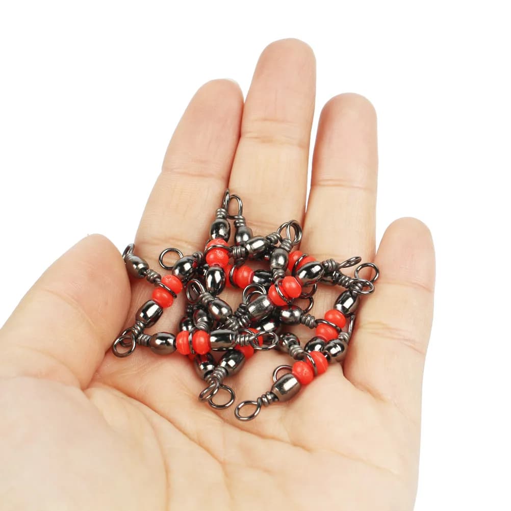 50 pièces connecteurs pêche à trois voies avec perles et mousquetons pour leurres et lignes