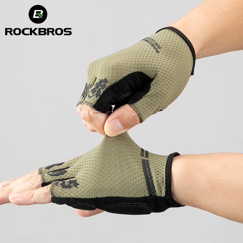 Gants vélo ROCKBROS mi-doigts anti-chocs respirants été élastiques pêche cyclisme court sport