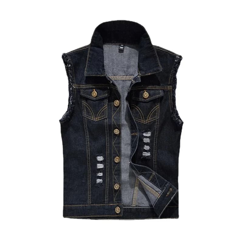 Veste en jean déchiré bleu clair pour homme - Parka léger et slim en coton - Taille 6XL
