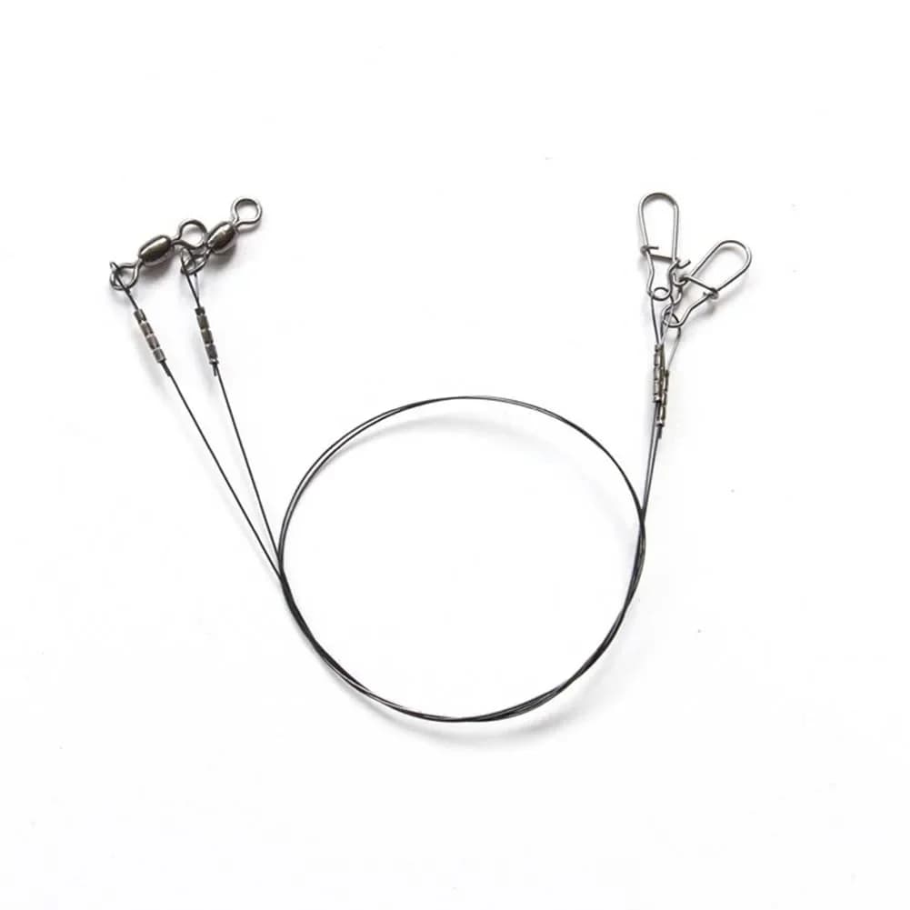 2 bas de ligne acier avec émerillon et snap - Pour pêche mer et eau douce résistant aux dents de poissons