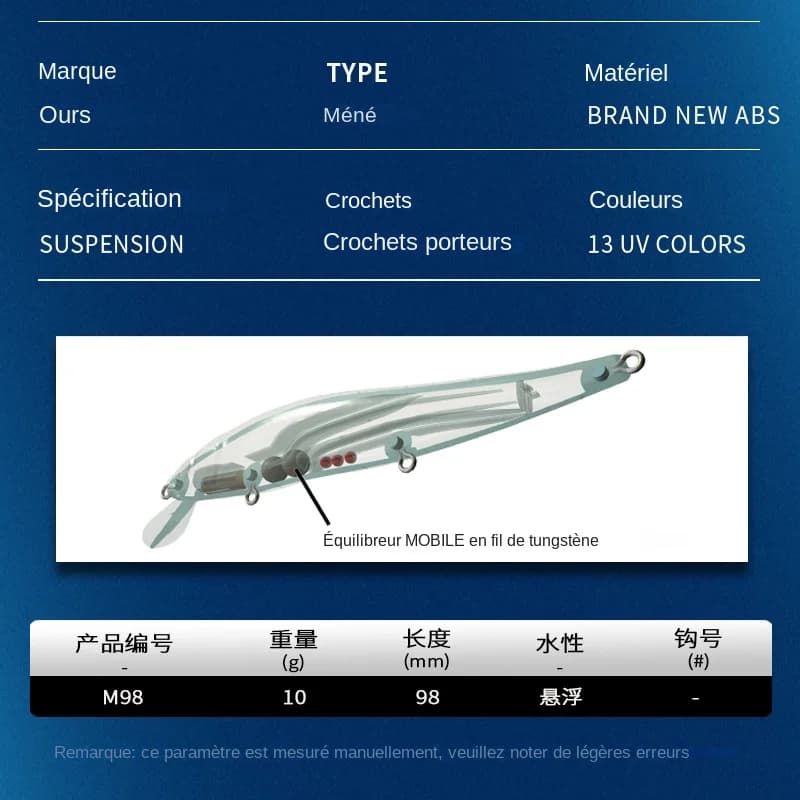 BEARKING Minnow Wobbler 9.8cm 10g SP dive 2.1m - jerkbaits professionnels pour pêche aux prédateurs