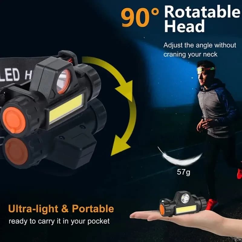 Lampe frontale pêche étanche légère rechargeable LED magnétique camping vélo
