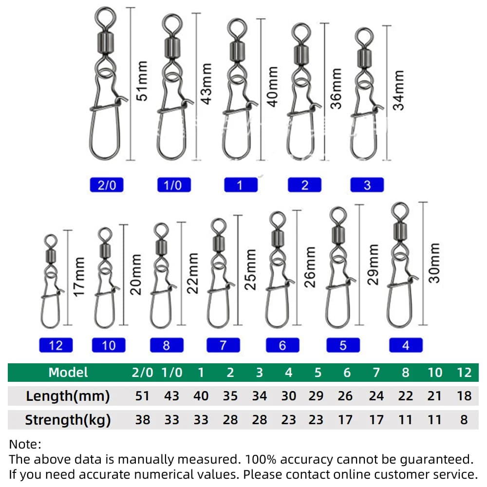 DNDYUJU 50 pièces roulements à billes émerillons avec agrafe acier inoxydable pour leurres et hameçons