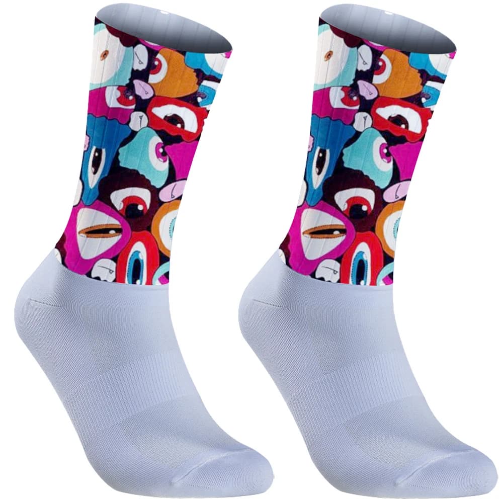 Chaussettes vélo course running été anti-dérapantes silicone aérodynamiques graffiti 2024